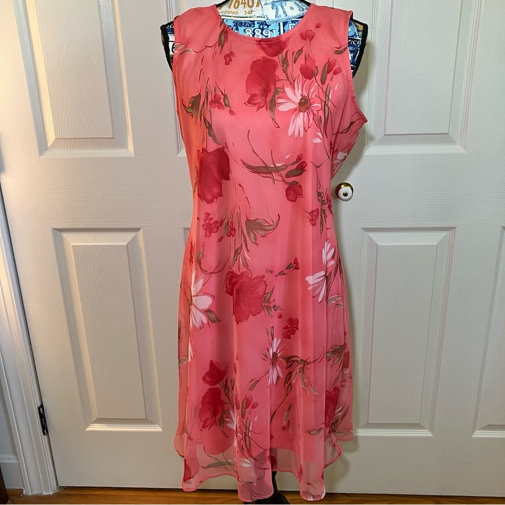 Georgio Fiorlini Floral Pink and Coral Sleeveless Dress XL (tag is 14- fits 12)